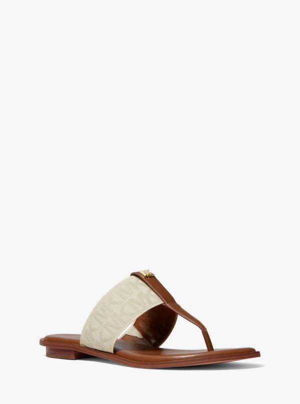Damske Zabky Michael Kors Verity Logo and Leather Sandal Hnede - Topanky Michael Kors Outlet | UHWGC-0958